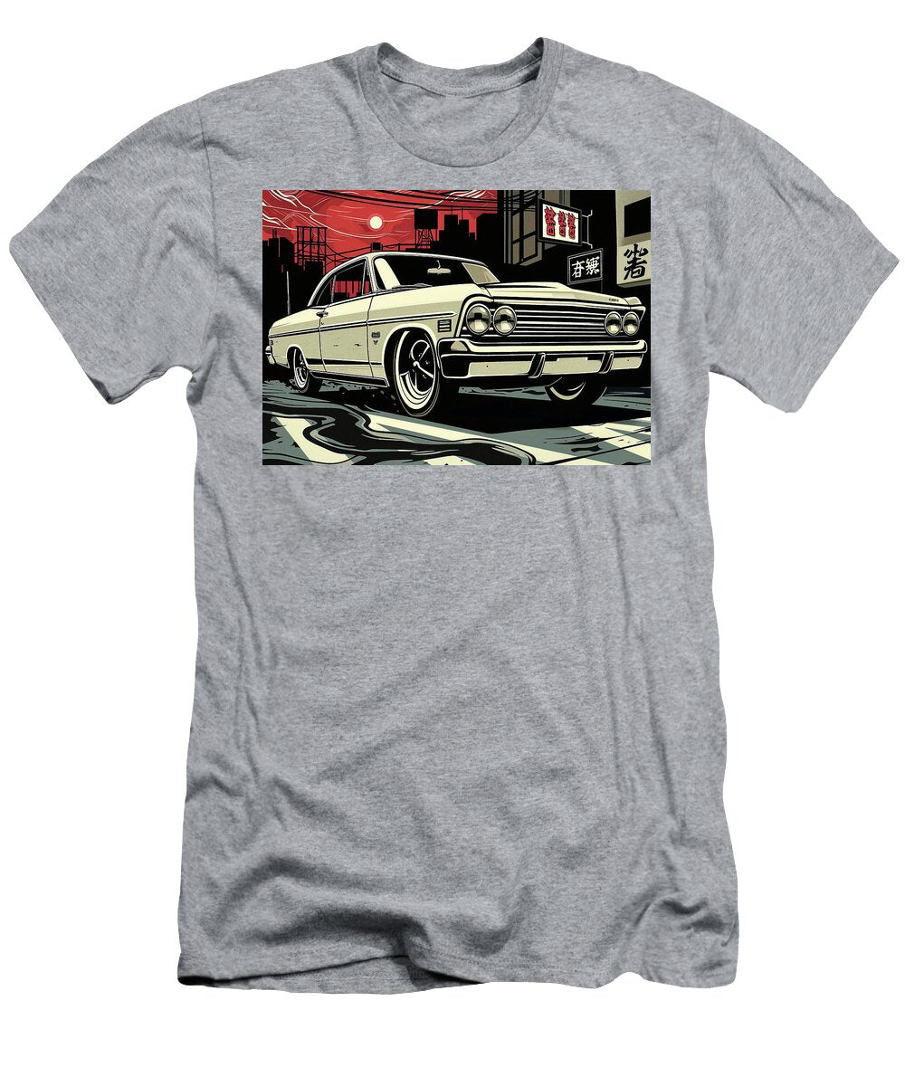 Classic Chevrolet Malibu Rs Car Illustration Night City Street Scene Destiney Sullivan T-Shirt
