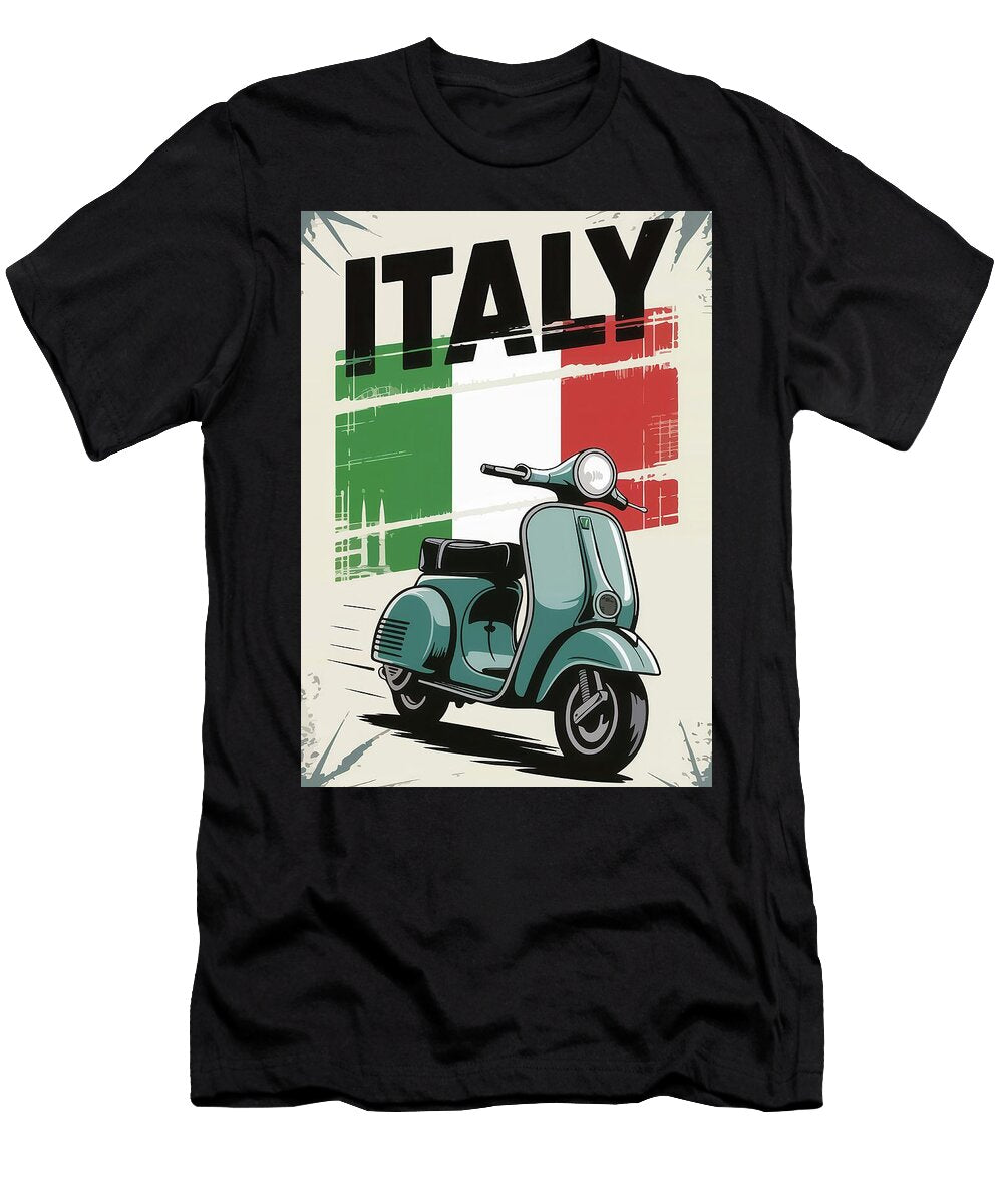 Classic Scooter with Italian Flag Italy Scooter Vintage Travel Poster Travel Poster Art Print T-Shirt