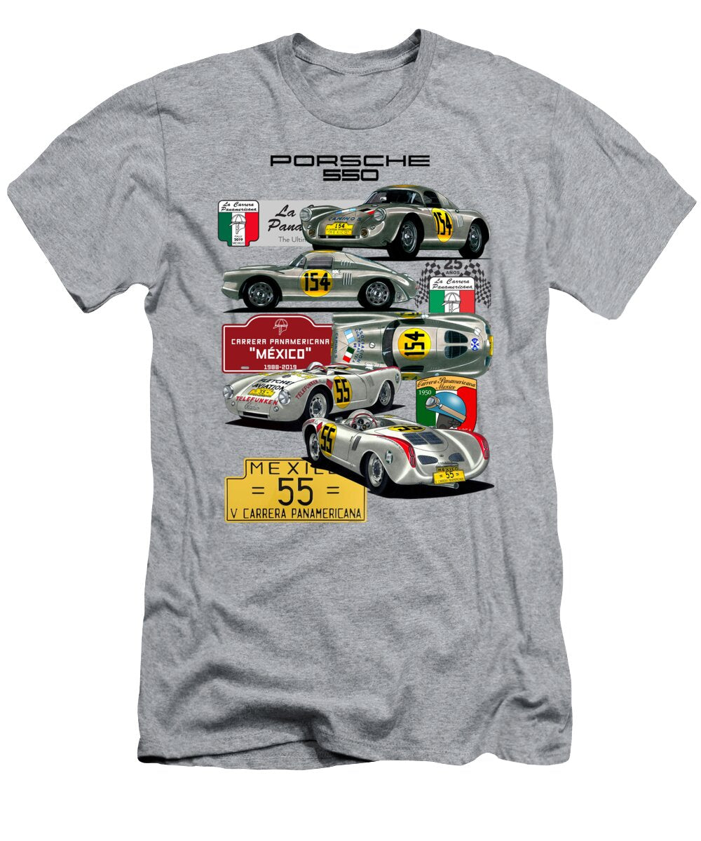 Collage Porsche 550 Rs Coupe and Spyder 1953 Mexico Carrera Panamericana Vladislav Shapovalenko T-Shirt