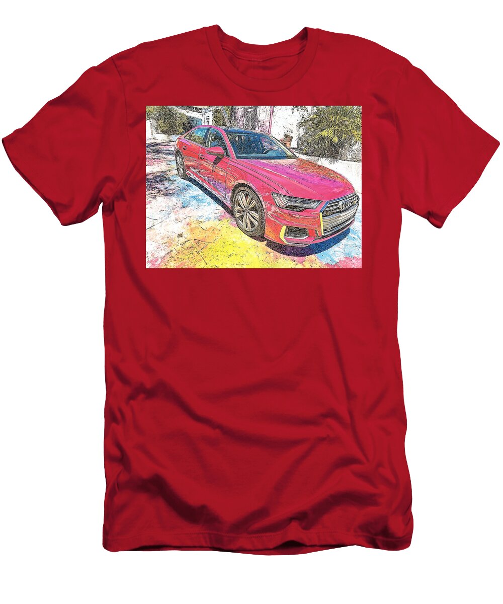 Colorful Artwork Audi A6 2023 Sedan Red Car Drawing Vibrant Red Car Illustration Hollie Love T-Shirt
