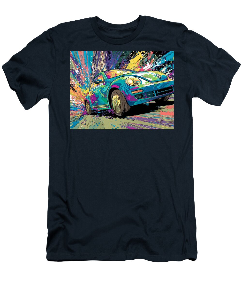 Colorful Beetle on Urban Street Volkswagen New Beetle 2000 Hatchback Vibrant Art Colorful Car Vibran Hollie Love T-Shirt