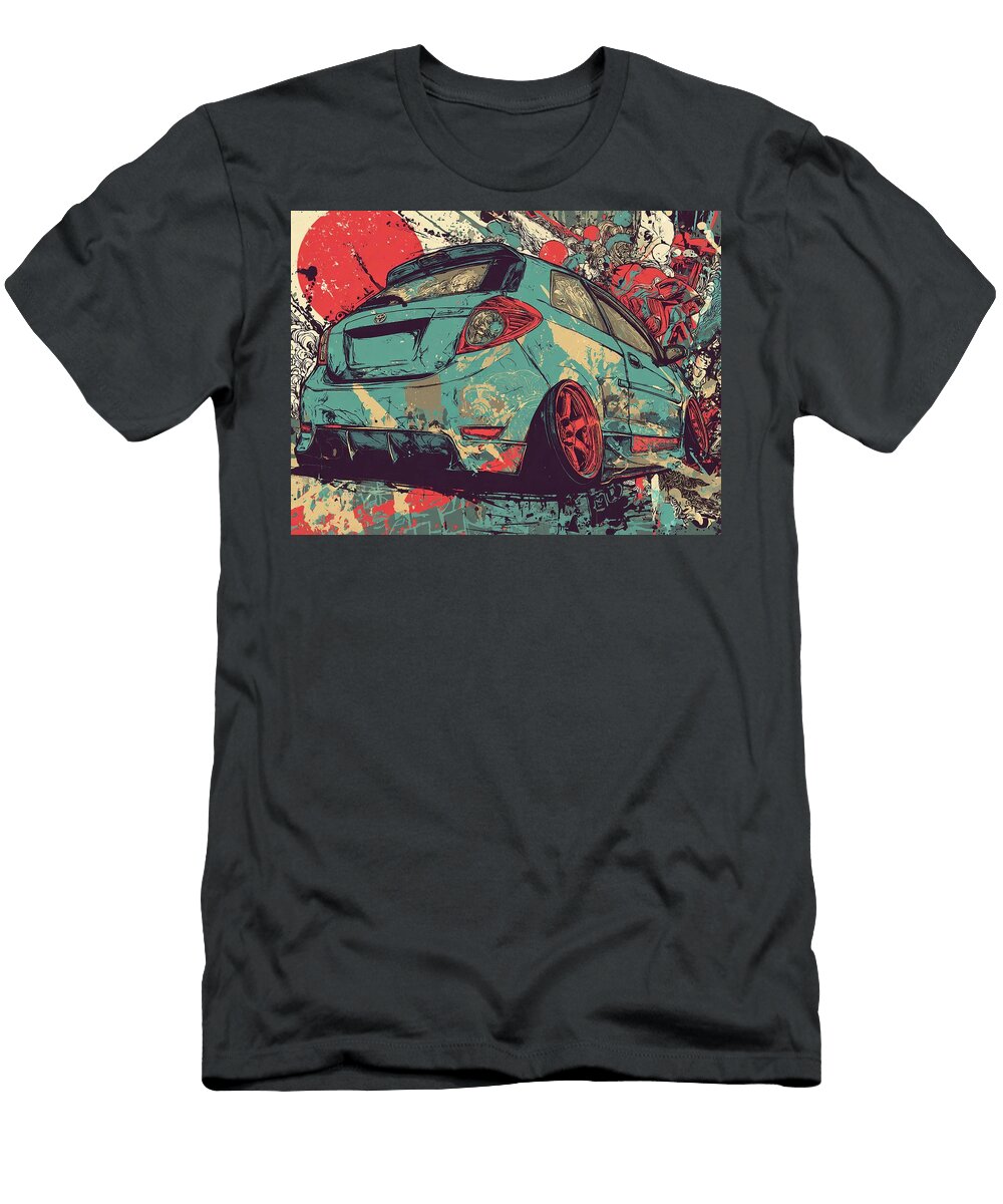 Colorful Car in Urban Scene Graphic Car Toyota Yaris 2006 Hatchback Japanese Art Japanese Car Graphi Hollie Love T-Shirt
