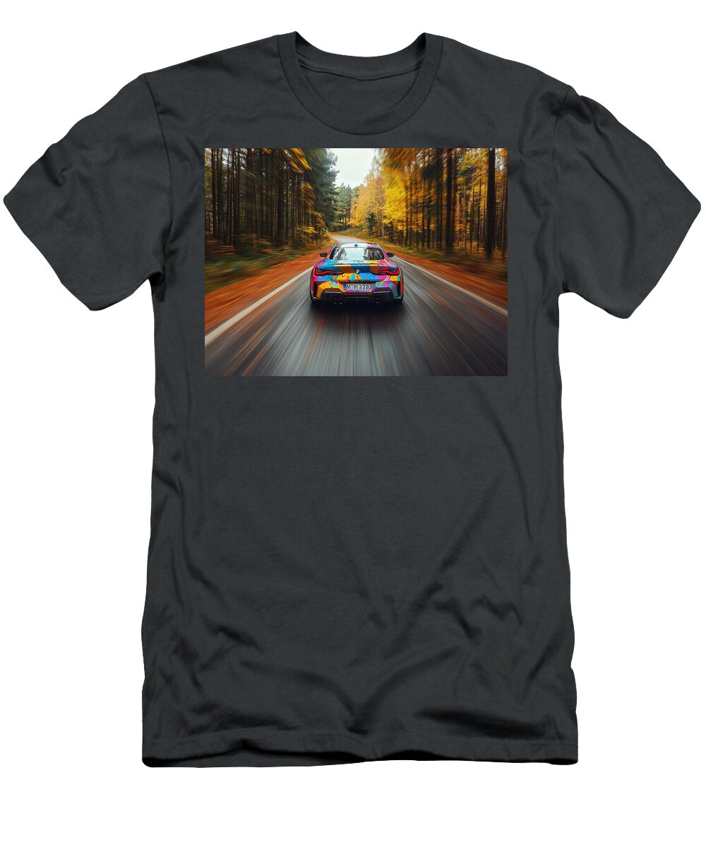 Colorful Car on Autumn Road Evie Carrier T-Shirt