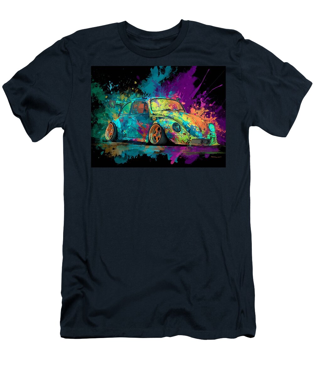Colorful Retro Car Explosion Volkswagen New Beetle 2000 Hatchback Abstract Art Colorful Car Vibrant Hollie Love T-Shirt