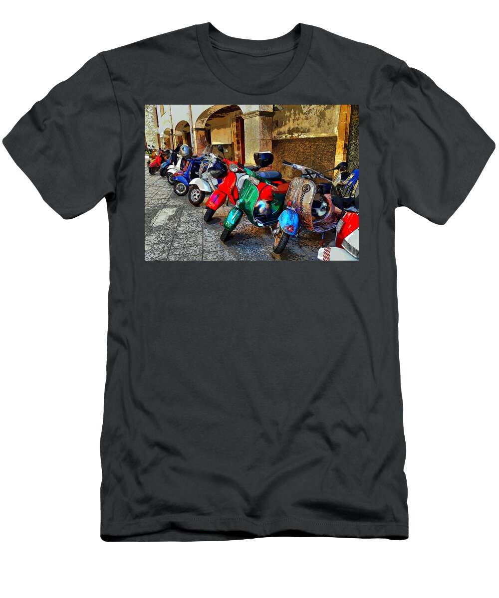 Colorful Scooters Lined Up Josep M Bove Veciana T-Shirt