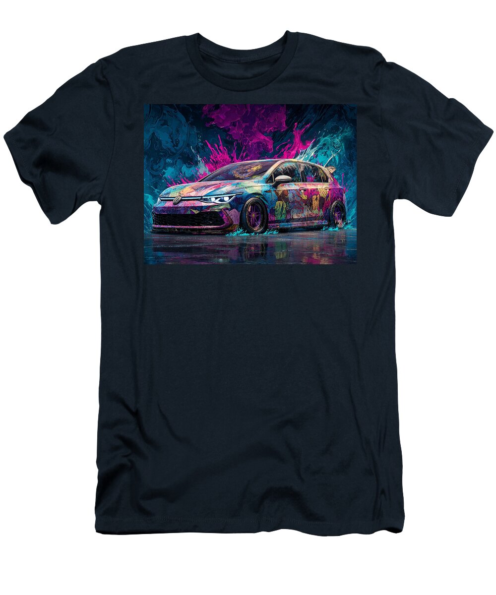 Colorful Splash Car Design Volkswagen Golf Gti 2023 Hatchback Colorful Car Artistic Design Vibrant C Hollie Love T-Shirt