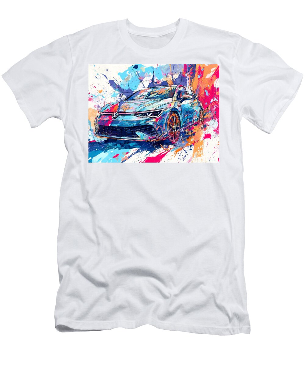Colorful Volkswagen Car Splash Volkswagen Golf Gti 2023 Hatchback Abstract Art Colorful Car Vibrant Hollie Love T-Shirt