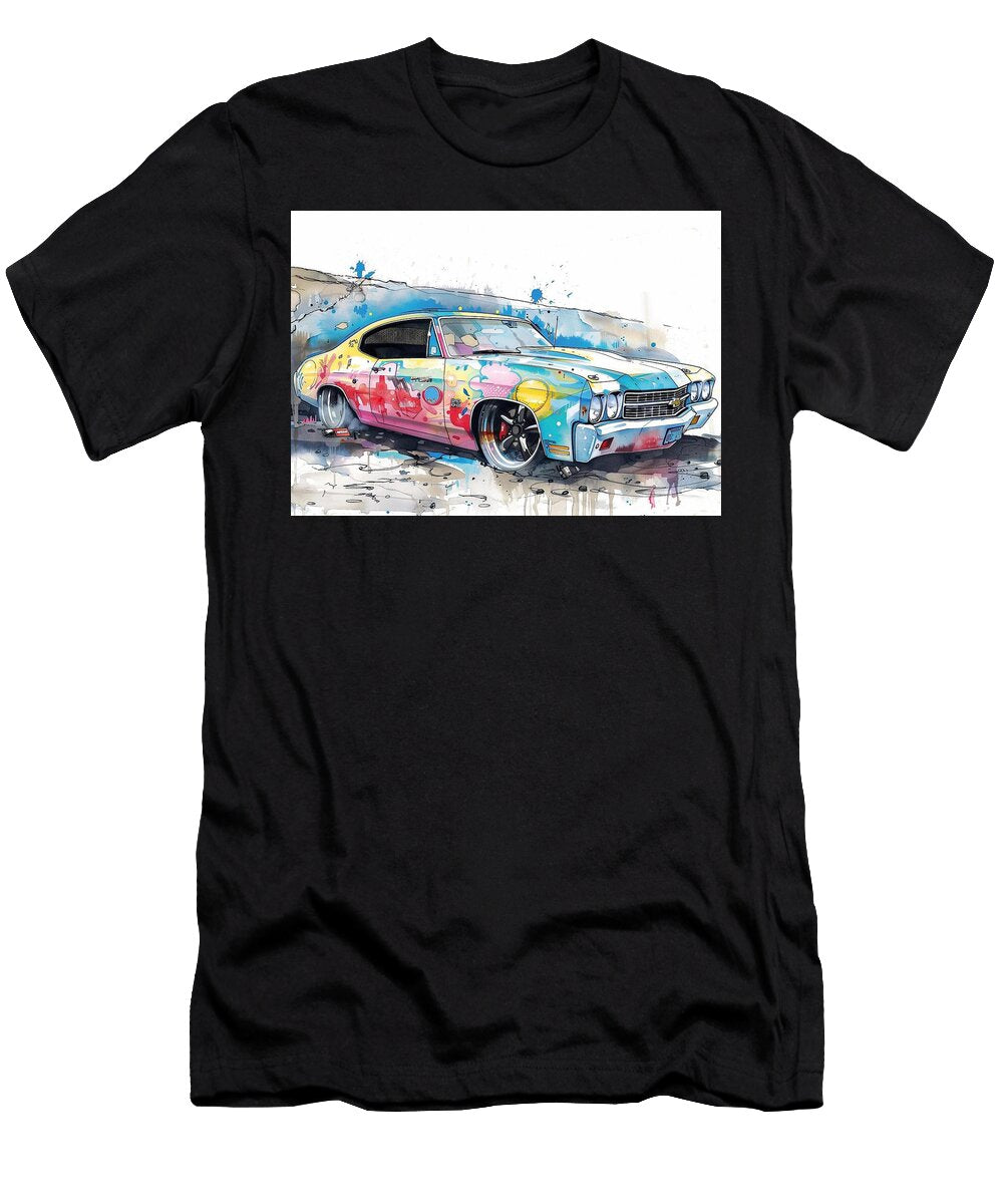 Colorful Watercolor Illustration of a Classic Chevrolet Impala Kari Goldfalse T-Shirt