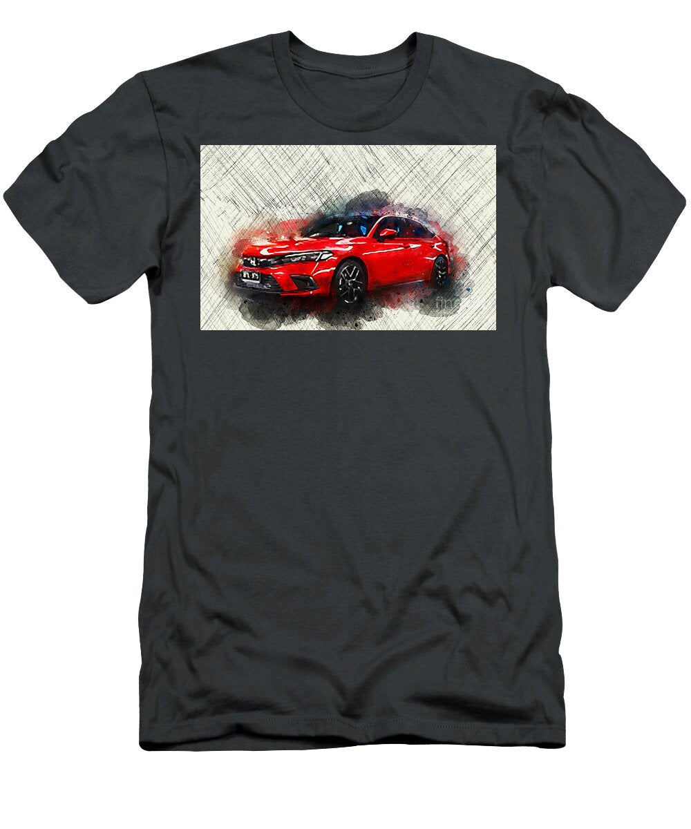 Cs3192 Red Honda Civic Hatchback Car Cars Ola Kunde T-Shirt