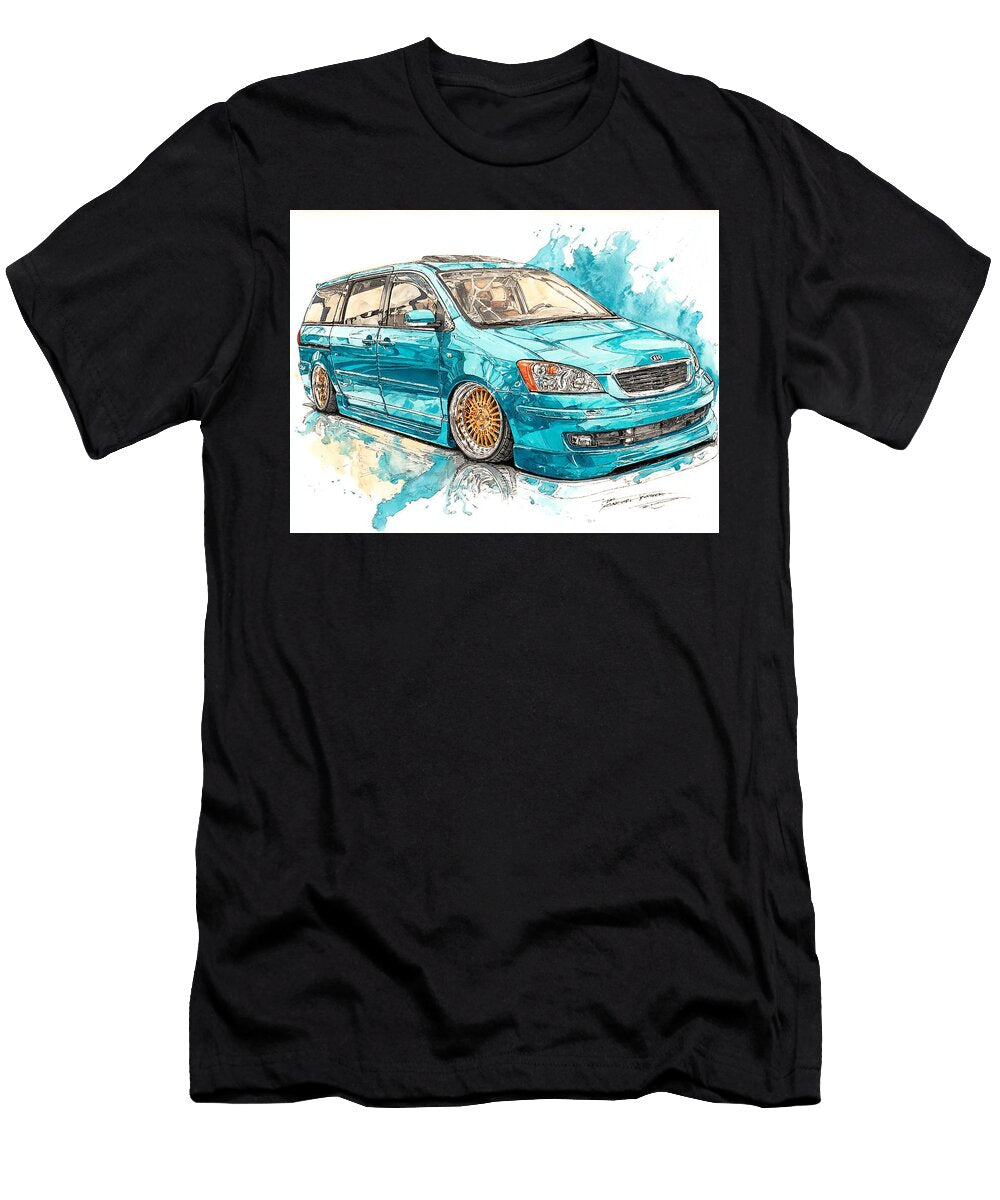 Custom Car Design Kia Sedona 2003 Minivan Watercolor Artwork Turquoise Minivan Art Hollie Love T-Shirt