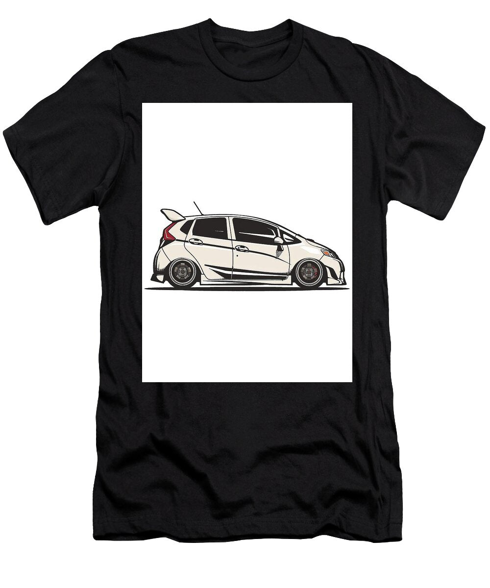 Custom Racer Honda Fit Sport Jdm Hatchback Stylish White Car Drawing Cortez Schinner T-Shirt