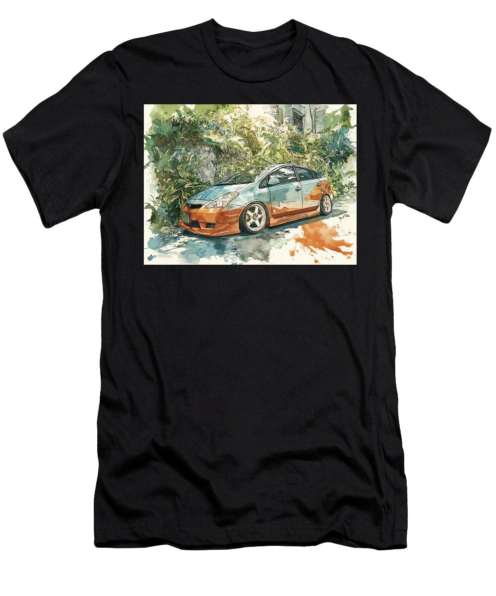 Custom Toyota Car in Nature Toyota Prius 2003 Hatchback Tropical Scene Colorful Car Vibrant Car in L Hollie Love T-Shirt