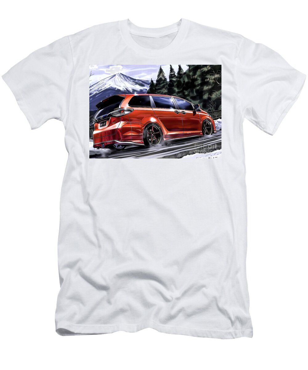 Custom Toyota Minivan Drifting on a Snowy Mountain Road Destiney Sullivan T-Shirt