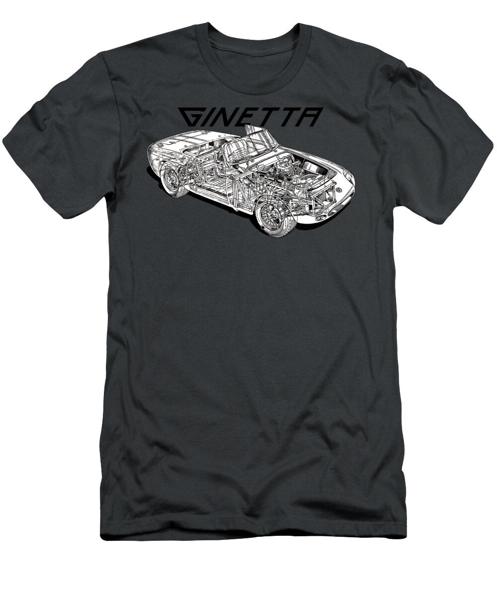 Cutaway Art Retro Classic Sport Compact Car Ginetta G10 Roadster 47l V8 From Ford Mustang Vladyslav Shapovalenko T-Shirt