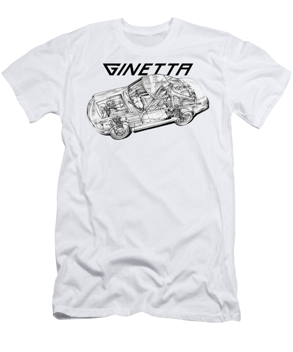 Cutaway Art Retro Classic Sport Compact Car Ginetta G15 Coupe Sunbeam Imp Engine Vladyslav Shapovalenko T-Shirt