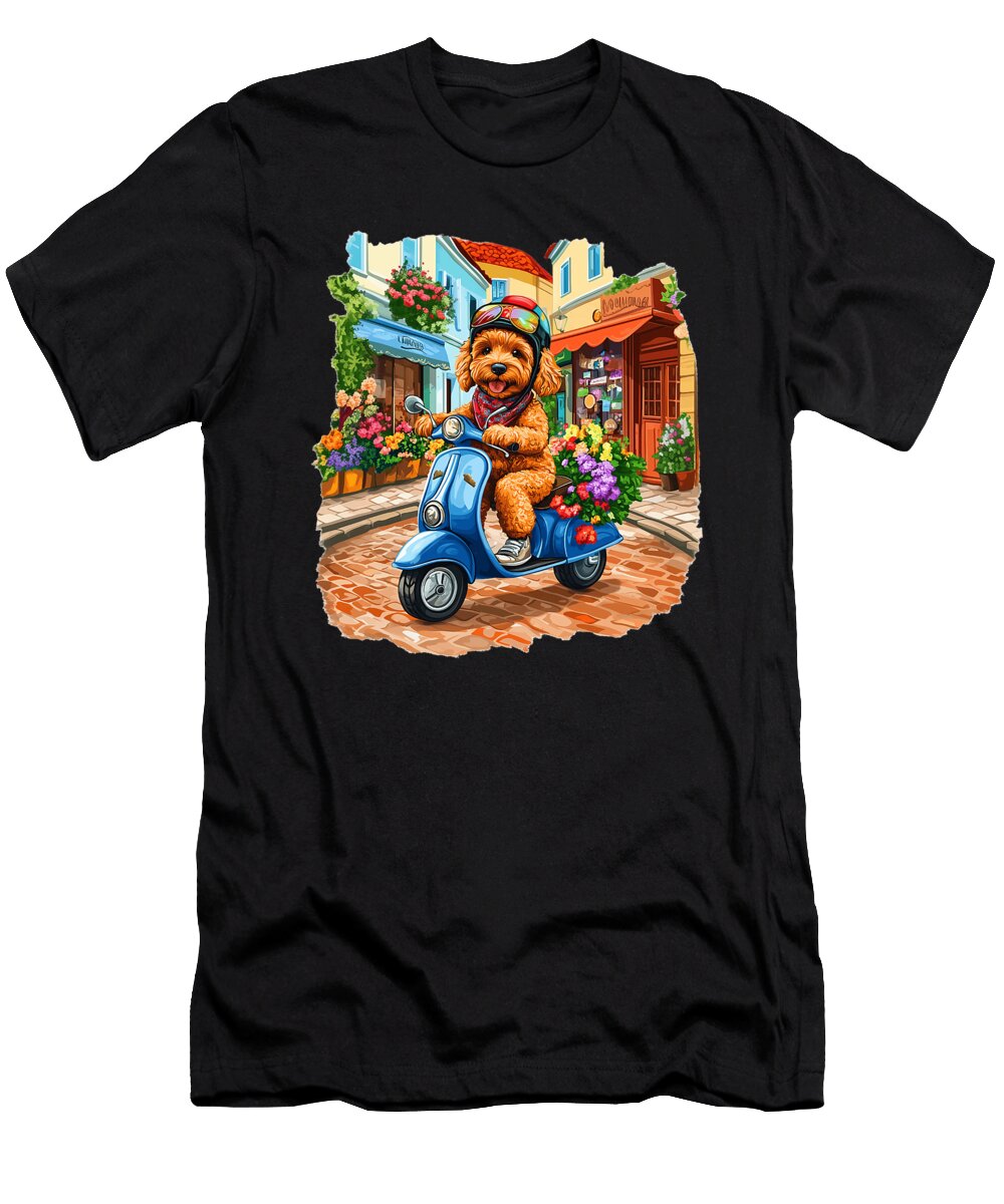 Cute Goldendoodle Dog Riding Scooter European Sophie Eleanor T-Shirt