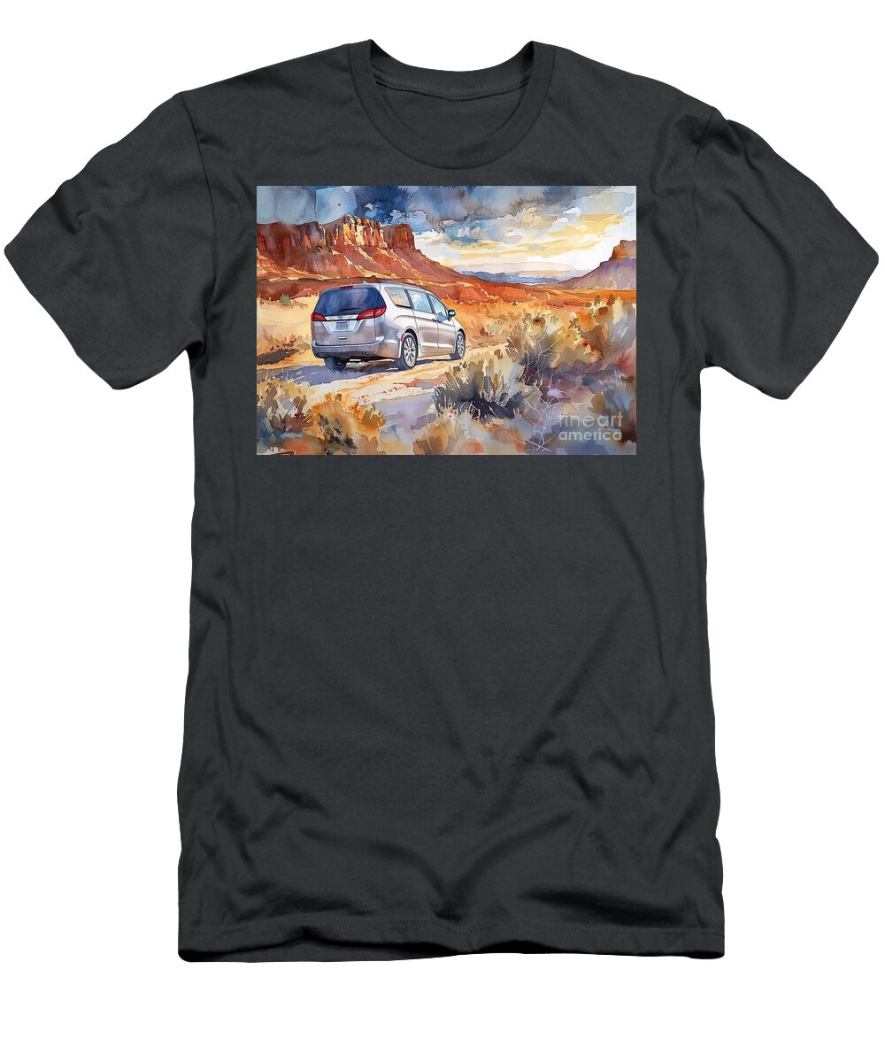 Desert Delight a Chrysler Pacifica Exploring the Beauty of the Desert with Towering Sand Dunes and M Eldre Delvie T-Shirt