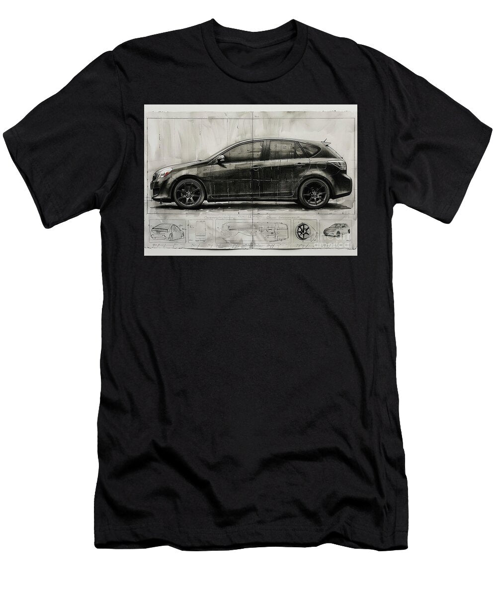 Detailed Pencil Drawing of a Car Side View Toyota Corolla Car Lowell Harann T-Shirt