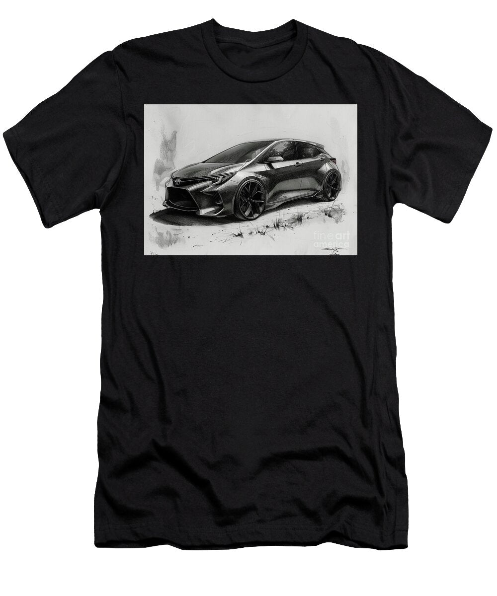 Detailed Pencil Sketch of a Custom Hatchback Car Design Toyota Corolla Car Lowell Harann T-Shirt