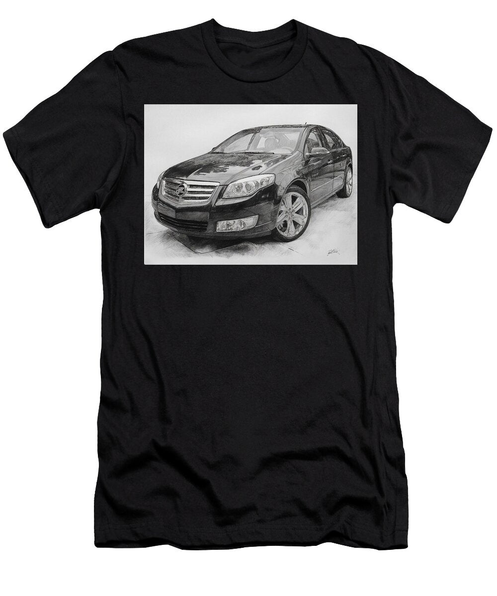 Detailed Sketch of a Luxury Car Detailed Sketch Saturn Aura 2007 Sedan Car Drawing Detailed Car Sket Hollie Love T-Shirt