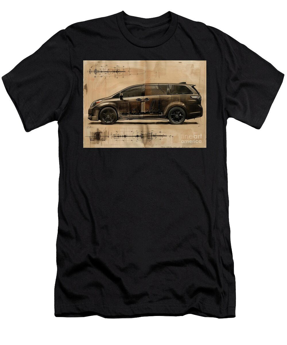 Detailed Sketch of a Minivan Side View Toyota Sienna Car Lowell Harann T-Shirt