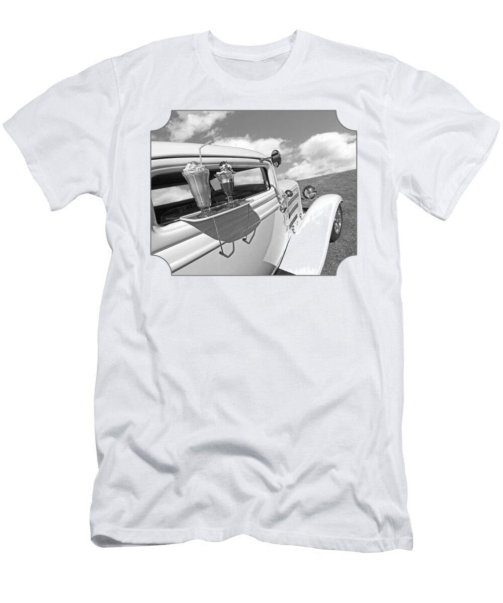 Deuce Coupe At the Drive in Black and White Gill Billington T-Shirt