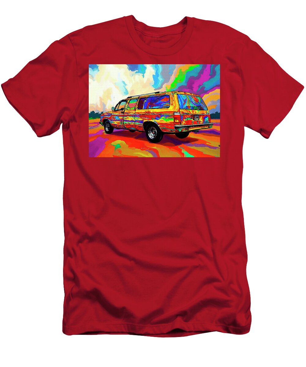 Dodge Grand Caravan 1984 USA Minivan Colorful Psychedelic Van Art Vibrant Hues and Bold Design Pollard Halle T-Shirt