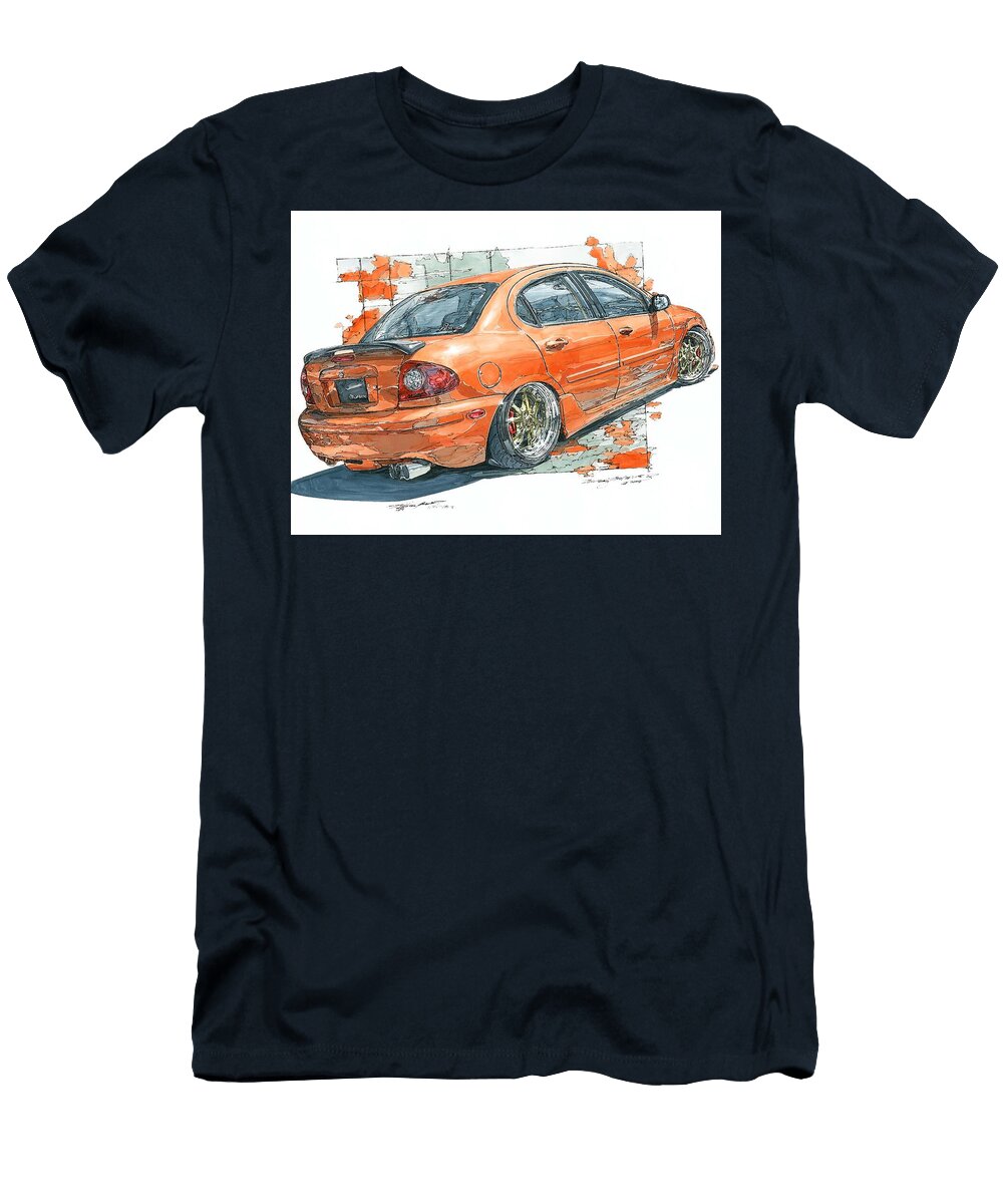 Dodge Neon 2000 Sedan Orange Sedan Car Drawing Orange Sedan Artwork Hollie Love T-Shirt