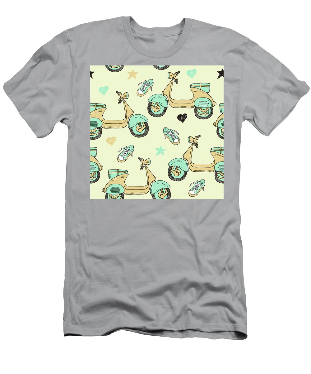 Doodle Scooter Seamless Pattern Julien T-Shirt