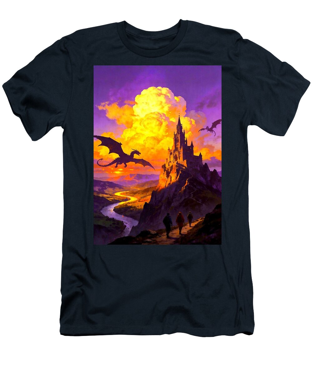 Dramatic Castle with Dragons Joseph Gilbert T-Shirt