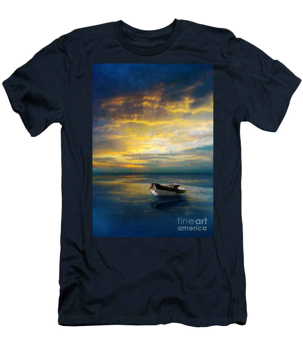 Dramatic Sky Reflected in the Sea with Boat Jill Battaglia T-Shirt