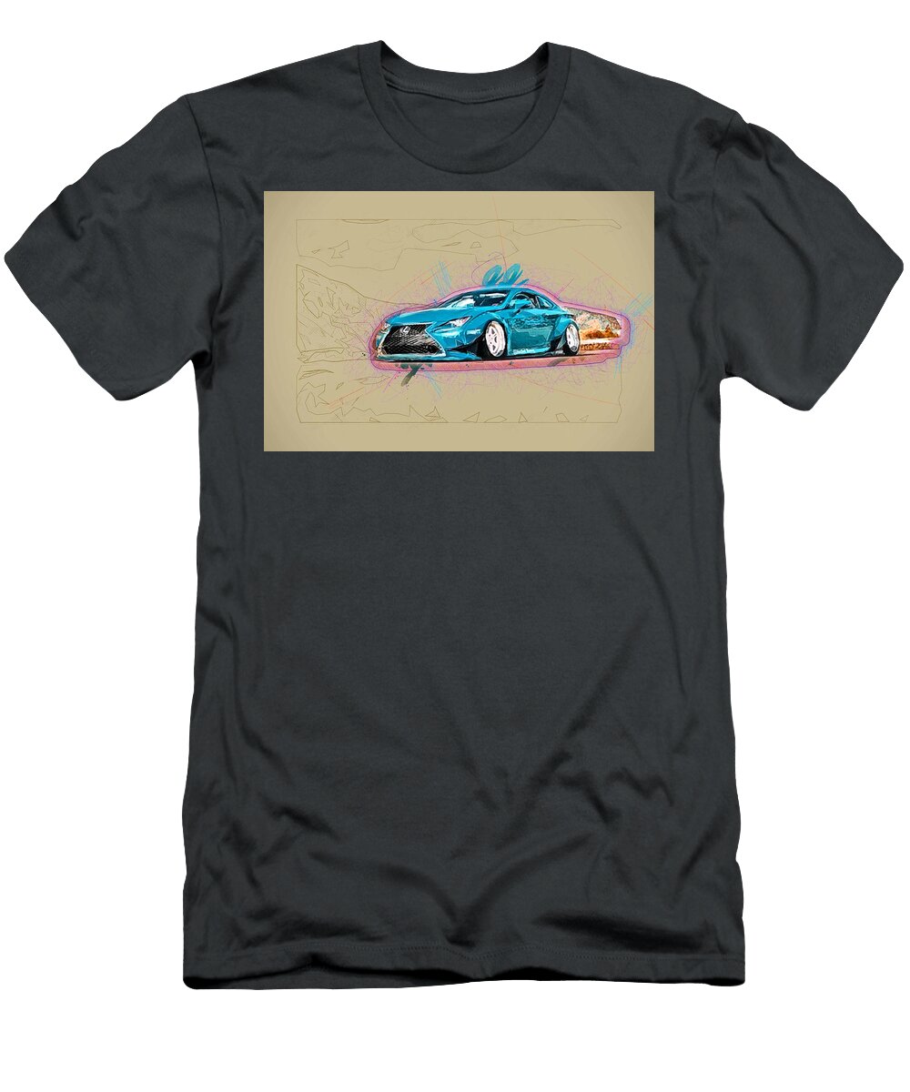 Drawing Lexus Rc F 2019 Blue Sports Coupe Tuning Lowrider Japanese Cars Colorful Abstract Artwork Mixed Media Painting Ola Kunde T-Shirt