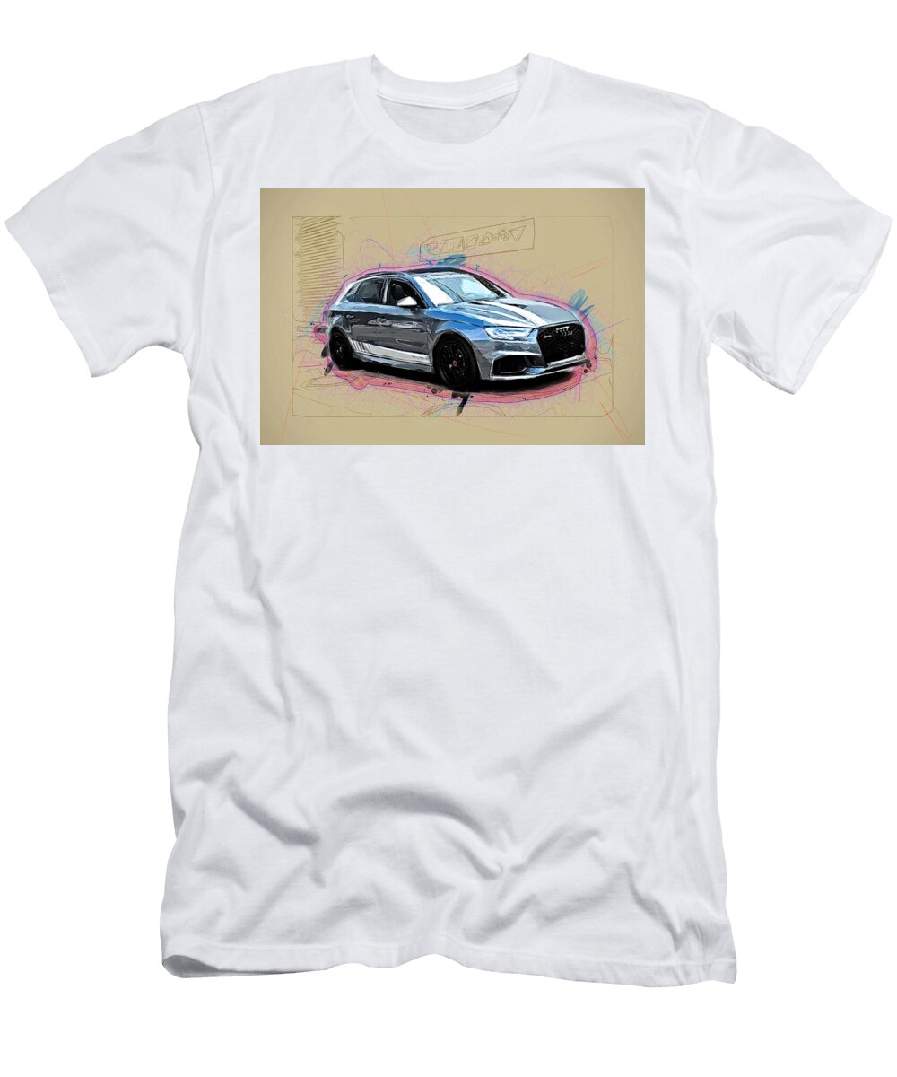 Drawing Manh Audi Rs 3 500 2019 Gray Hatchback Exterior Tuning A3 Black Wheels German Cars Colorful Abstract Artwork Mixed Media Painting Ola Kunde T-Shirt