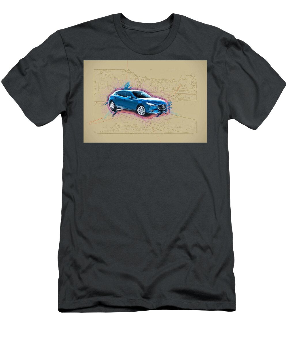 Drawing Mazda 3 2017 Hatchback Blue Japanese Cars Colorful Abstract Artwork Mixed Media Painting Ola Kunde T-Shirt