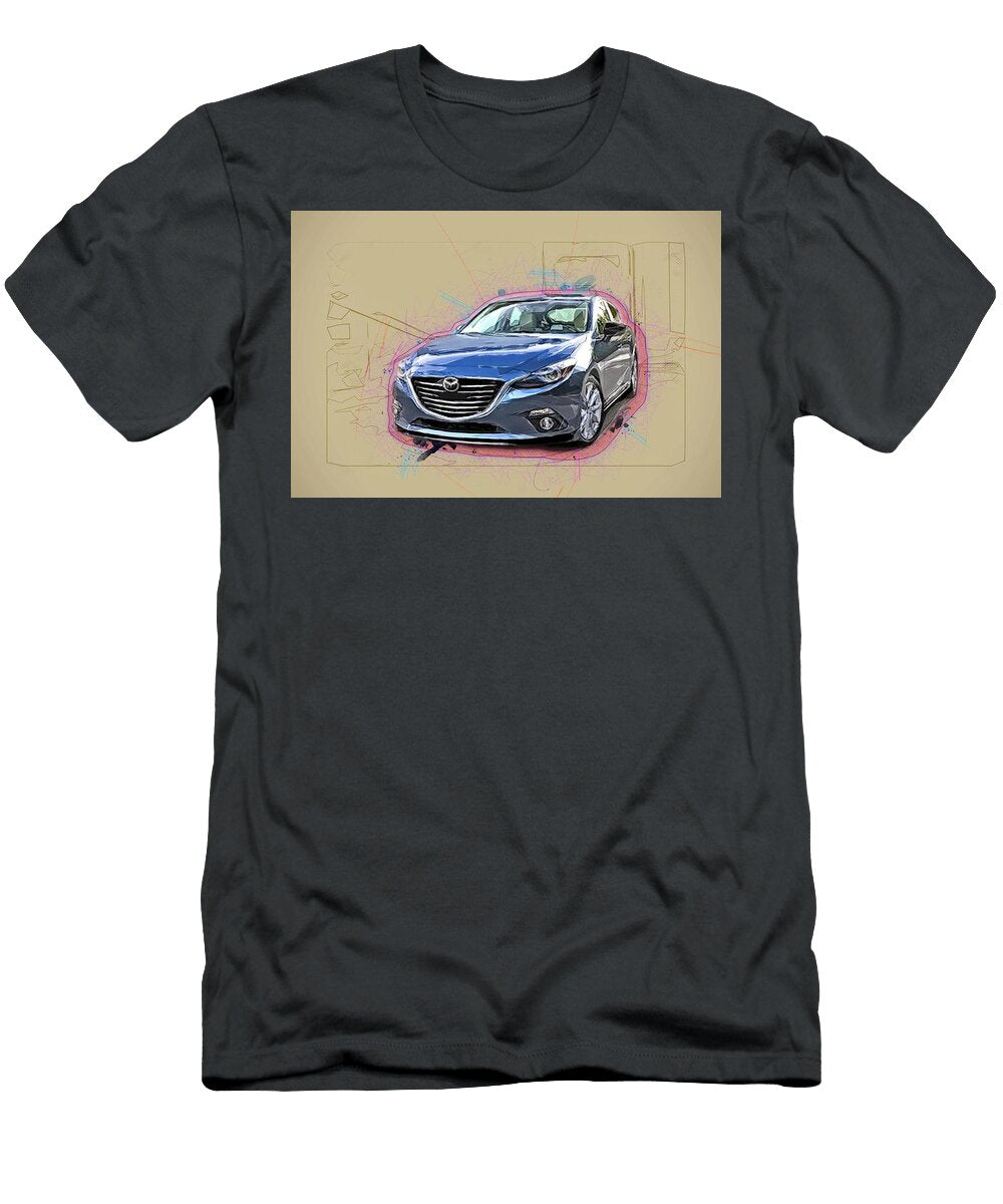 Drawing Mazda 3 2017 Japanese Cars Blue Hatchback Colorful Abstract Artwork Mixed Media Painting Ola Kunde T-Shirt
