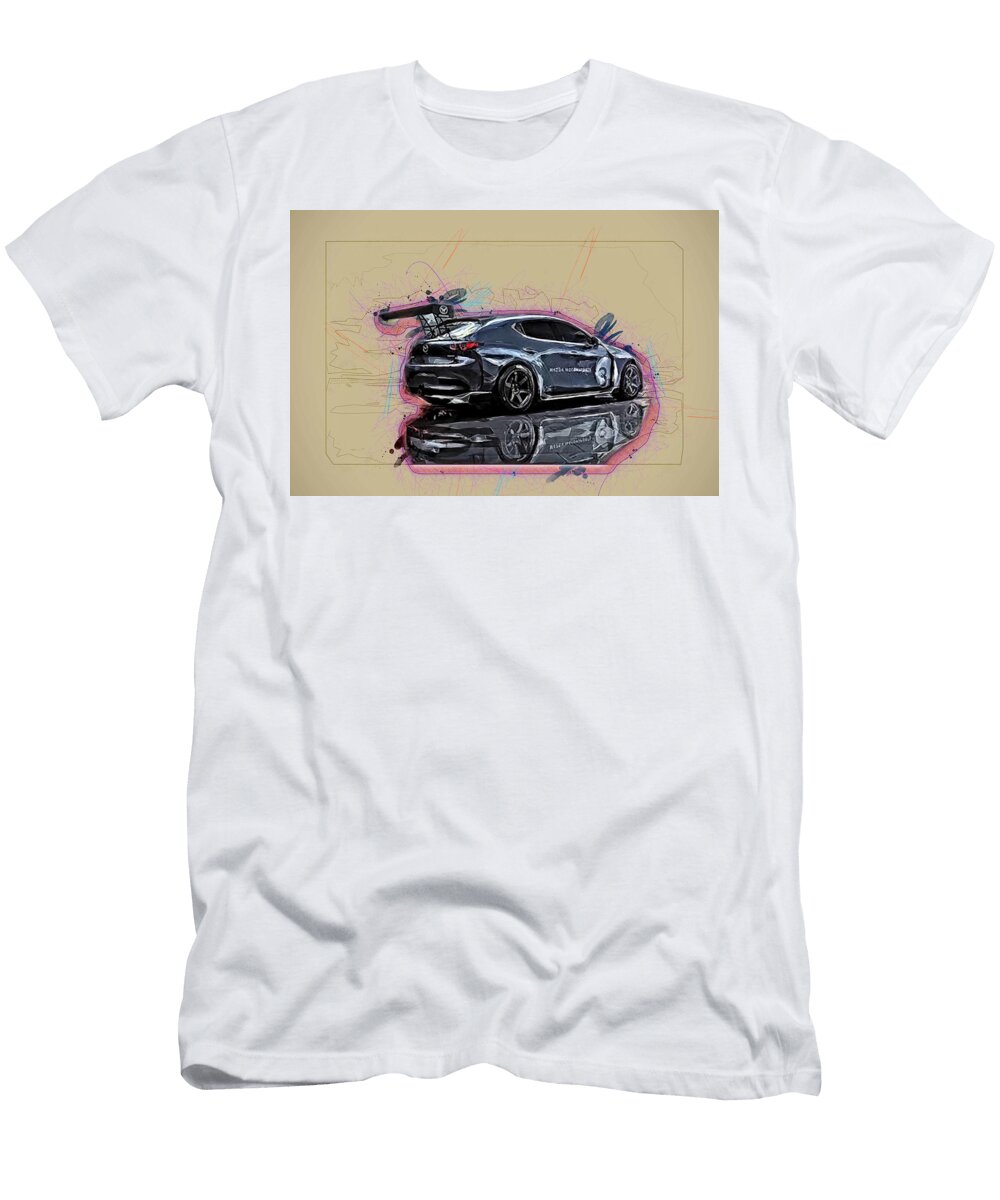 Drawing Mazda 3 Tcr 2020 Exterior Tuning Gray Hatchback Japanese Cars Colorful Abstract Artwork Mixed Media Painting Ola Kunde T-Shirt
