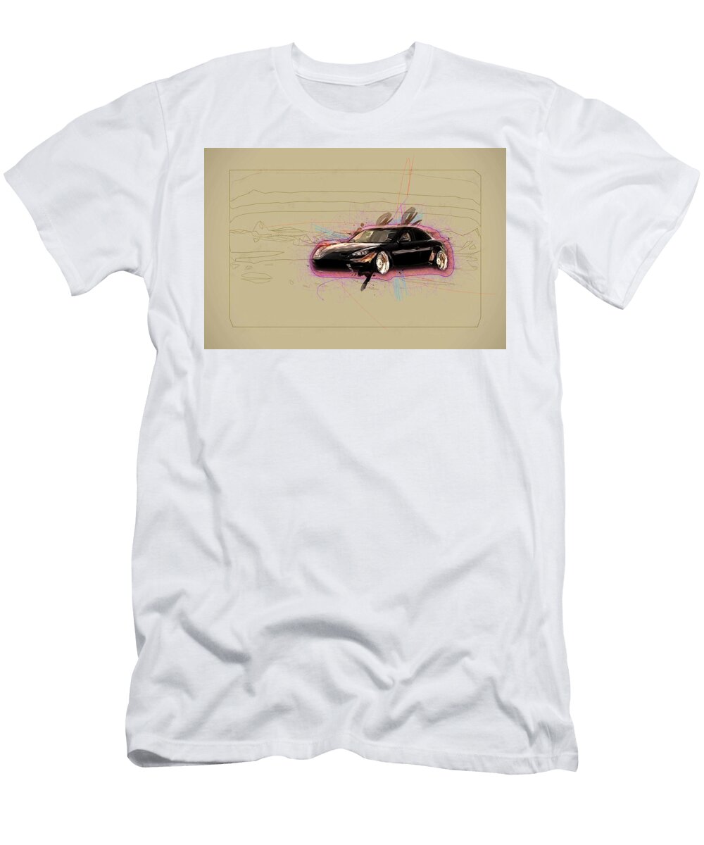 Drawing Mazda Rx 8 Burgundy Sports Coupe Tuning Lowrider Japanese Colorful Abstract Artwork Mixed Media Painting Ola Kunde T-Shirt