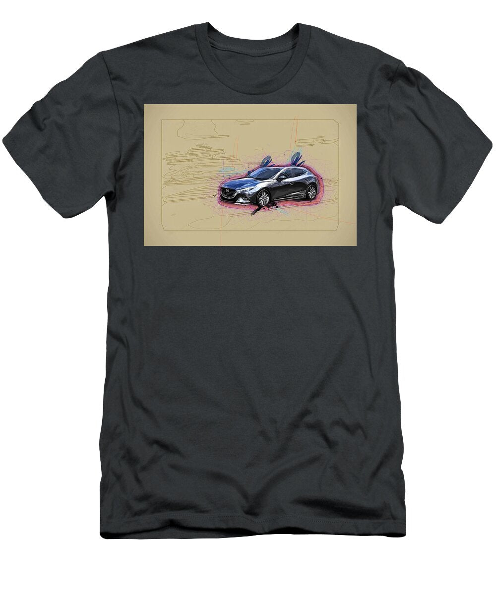 Drawing Mazda3 Hatchback Motion Blur 2018 Cars Mazda 3 Japanese Colorful Abstract Artwork Mixed Media Painting Ola Kunde T-Shirt