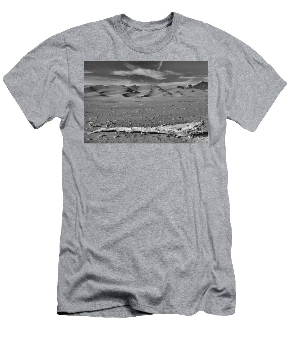 Driftwood Below the Great Dunes Black and White Adam Jewell T-Shirt