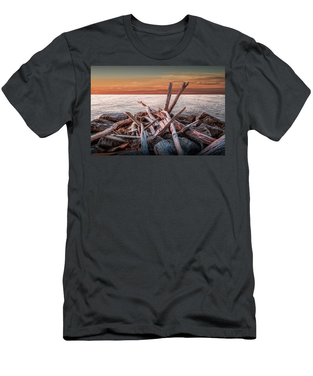 Driftwood on the Rocks At Sunset Randall Nyhof T-Shirt