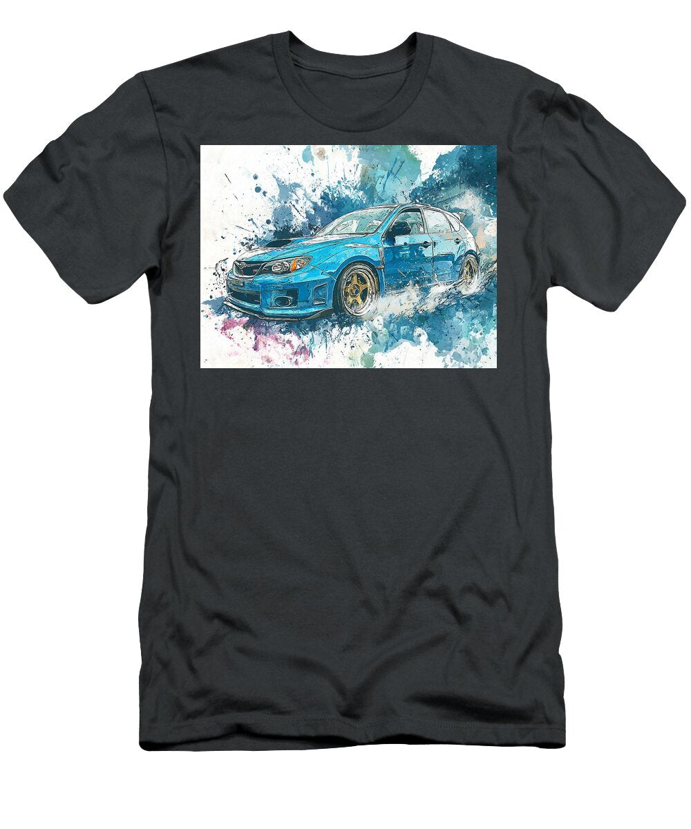 Dynamic Blue Car Splash Subaru Impreza Wrx Sti 2007 Hatchback Blue Sports Car Abstract Art Stunning Hollie Love T-Shirt