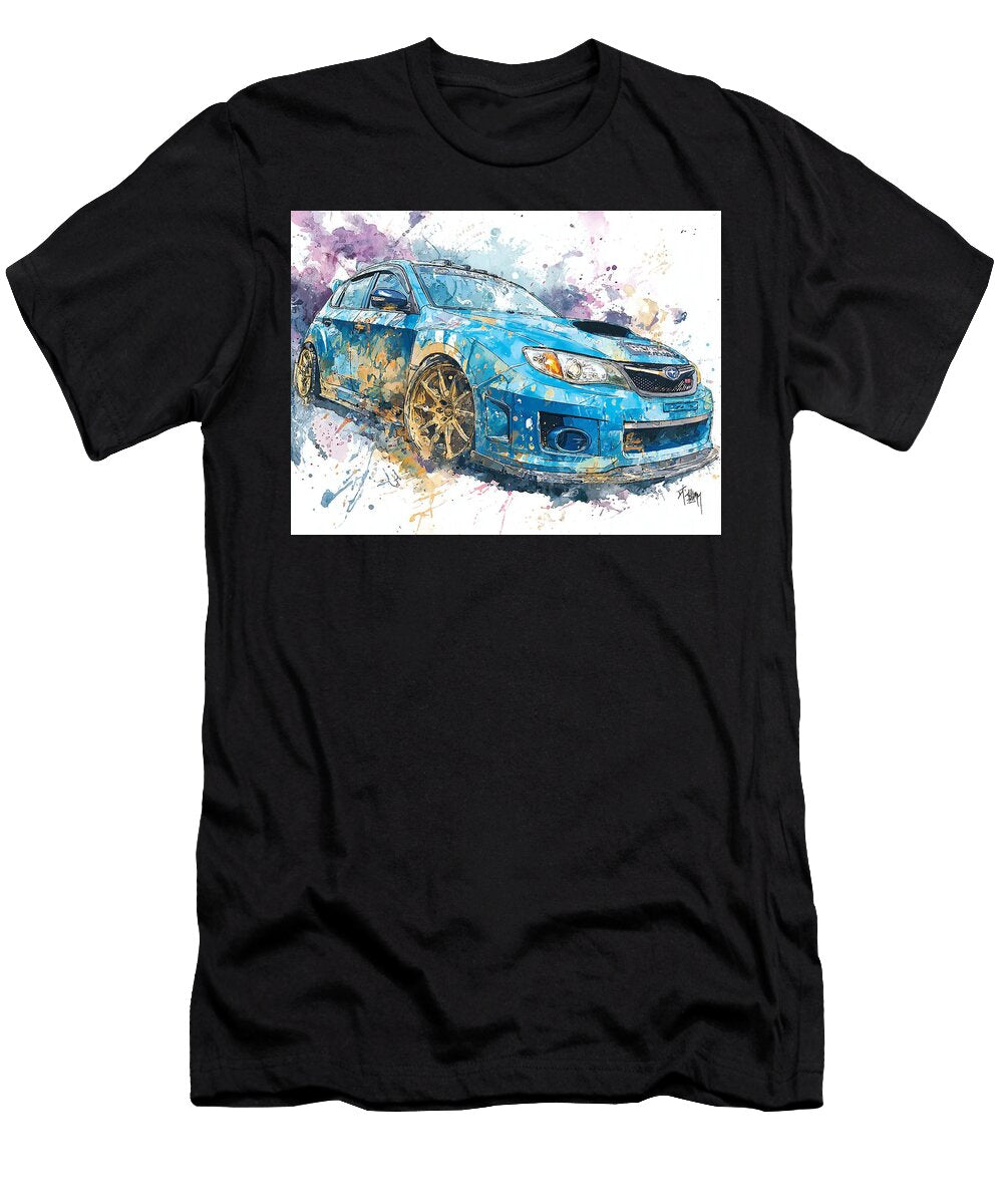 Dynamic Blue Sports Car Subaru Impreza Wrx Sti 2007 Hatchback Abstract Art Racing Car Racing Car Abs Hollie Love T-Shirt