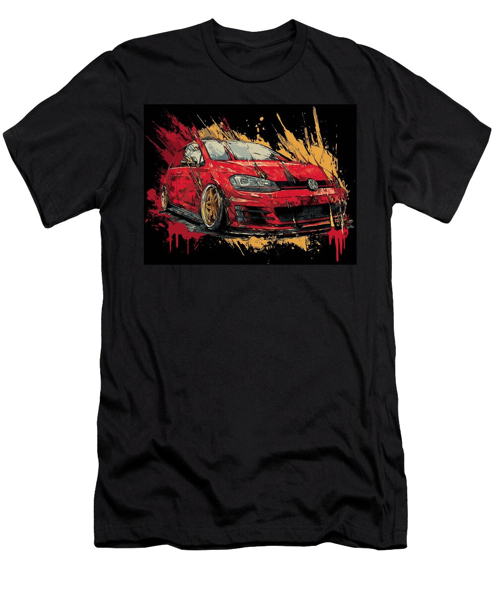 Dynamic Red Sports Car Volkswagen Golf Gti 2015 Hatchback Fast Car Urban Art Red Car Graphic Design Hollie Love T-Shirt