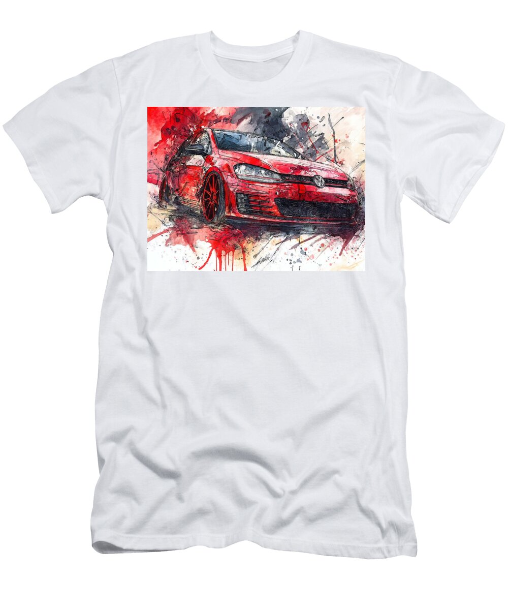 Dynamic Red Volkswagen Art Volkswagen Golf Gti 2015 Hatchback Red Sports Car Abstract Art Vibrant Re Hollie Love T-Shirt