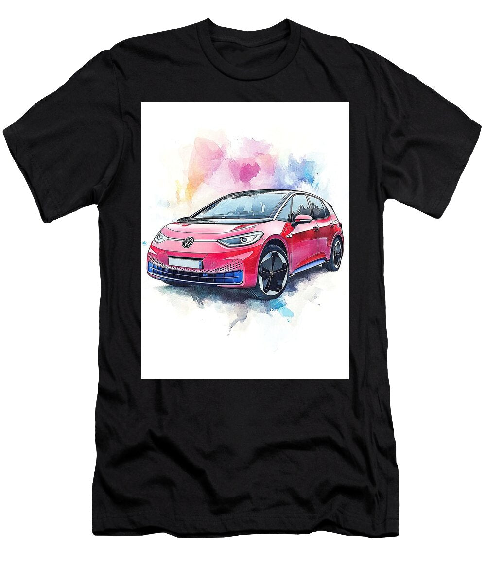 Electric Vehicle Art a Volkswagen Id 3 2021 Pro Performance Red Hatchback Electric German Modern Car Henry George T-Shirt