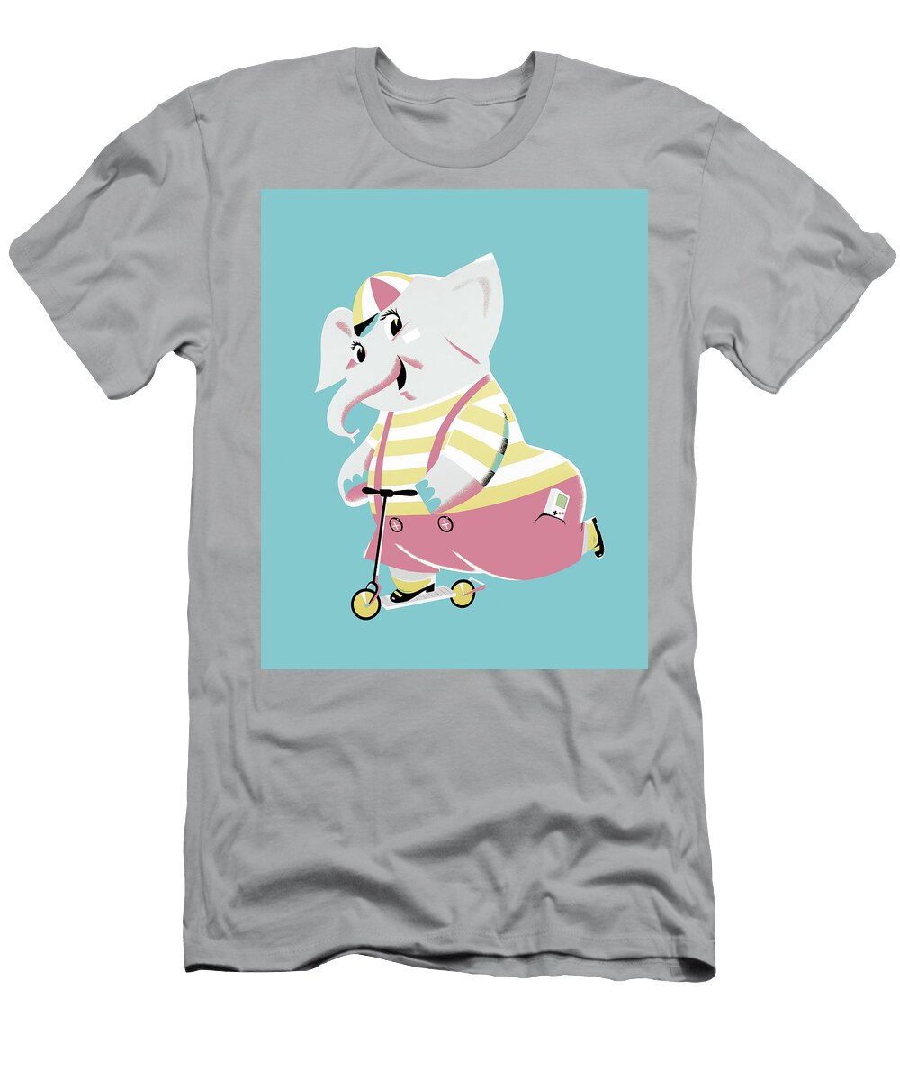 Elephant Riding a Scooter Csa Images T-Shirt