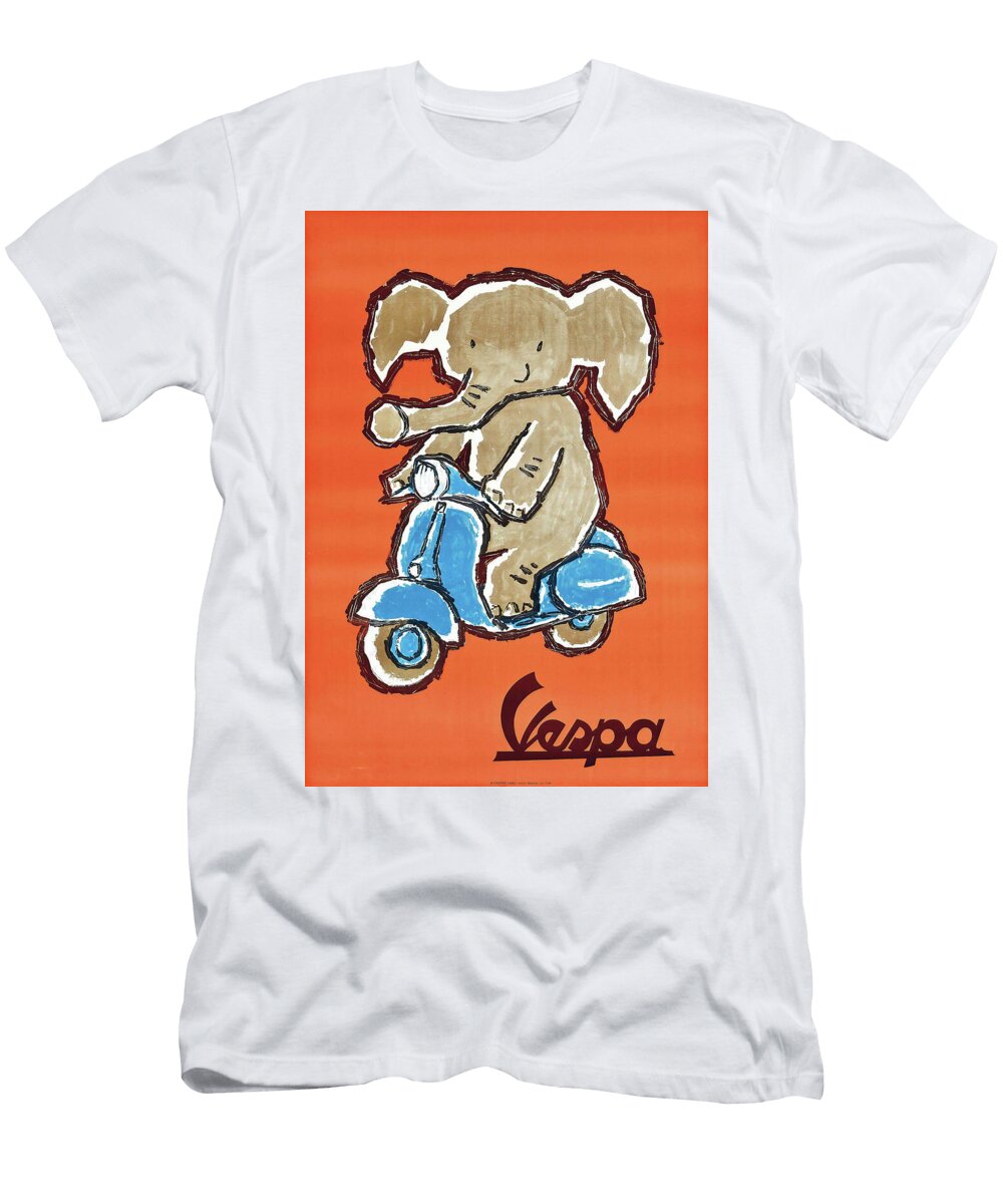 Elephant Riding Vespa Vintage Art Retro Poster Vintage Treasure Sampadart Gallery T-Shirt