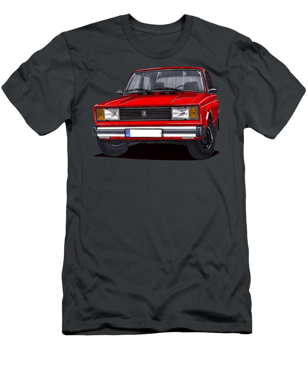 Exclusive 80s Ussr Popular Car Red Vaz Lada Samara 2105 Sedan Vladyslav Shapovalenko T-Shirt