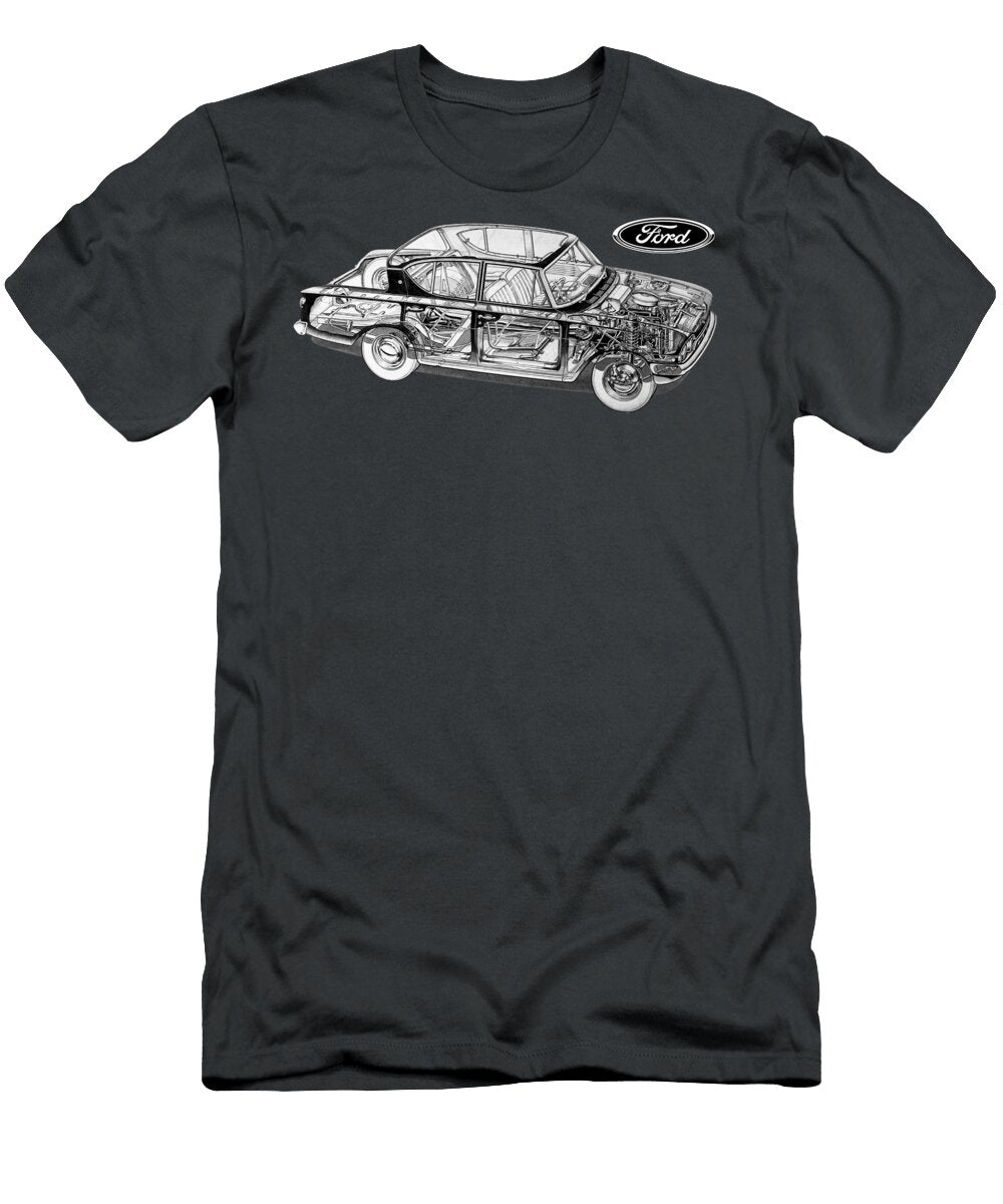 Exclusive Cutaway Art American Retro Car 1961 Ford Consul Classic Sedan Vlad Automotive T-Shirt