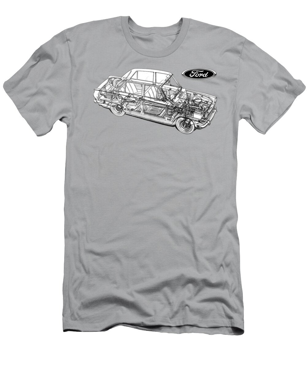 Exclusive Cutaway Art American Retro Car 1962 Ford Cortina Sallon Sedan Vlad Automotive T-Shirt
